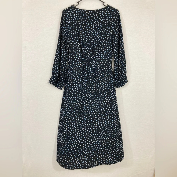 Sanctuary Blue Black Polka Dot Front Slit V-Neck Midi Dress Medium - Picture 11 of 13